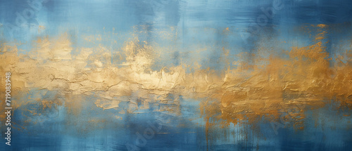 Abstract rough blue, white, and gold art painting texture background. © Ozis