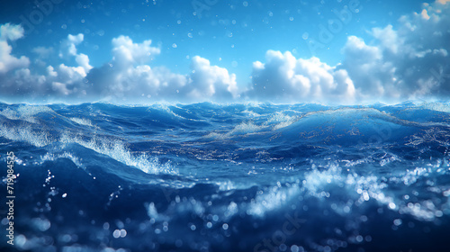 Blue sea ocean with bokeh abstract sea wave texture background.