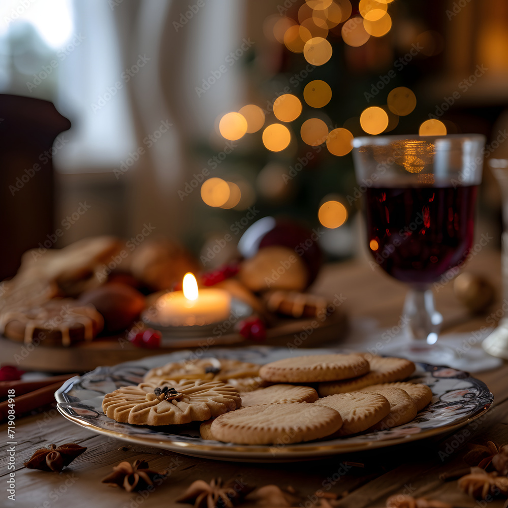 Realistic yummy cookie with festive lighting for seasonal celebration 