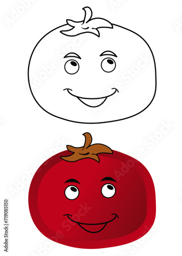 Smiley Face Tomato Outline and Colour 