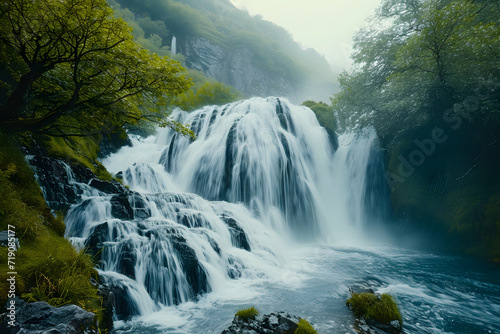 Realistic exotic waterfall outdoor with stunning view