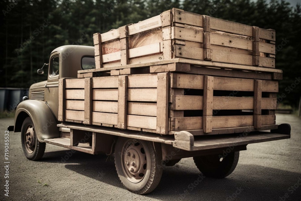 Wooden crate on truck. Generative AI