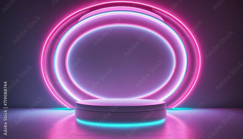 Neon Oval Abstract Background with Colorful Rays and Reflection Neon Oval Abstract Background with Colorful Rays and Reflection