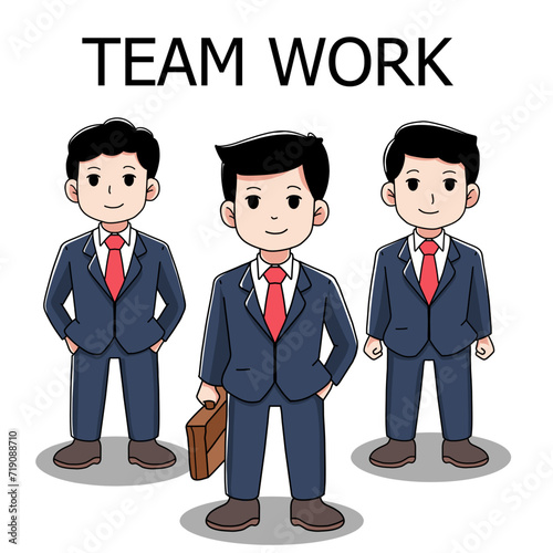 Business team members standing with confident faces. group work with stayle formal vector design photo