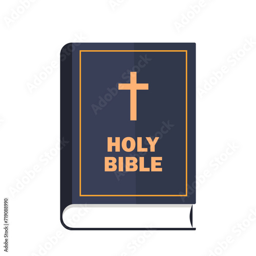 Bible. The holy book of Christians. Religion, attributes of Christianity. Holy Bible. Vector flat illustration.