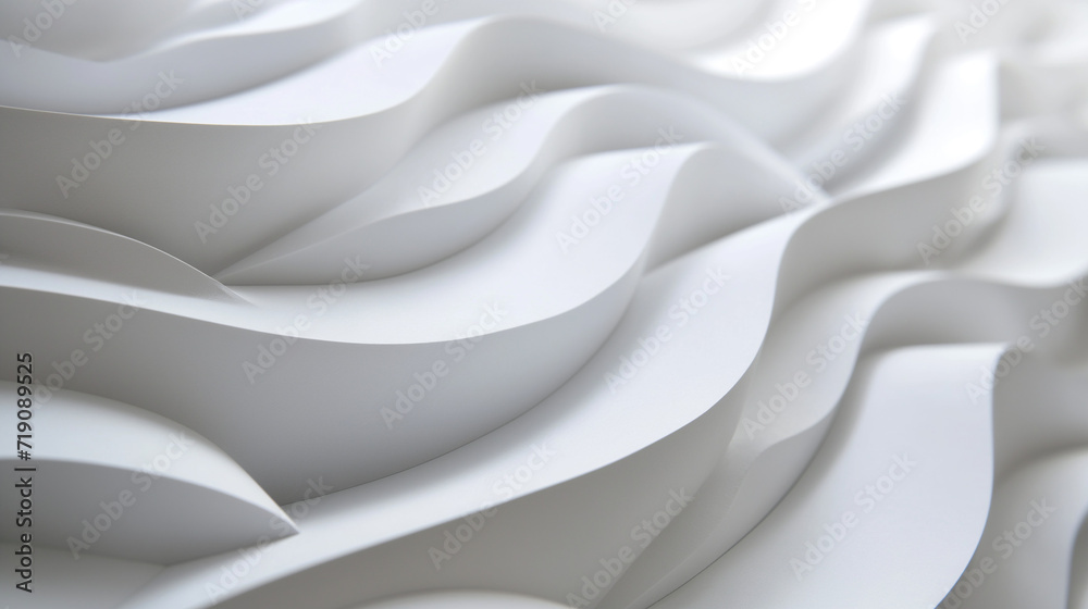 Obraz premium Abstract White Background: Dynamic Waves with Sharp Edges, Creating a Visually Striking Composition with Deep and Fluid Motion