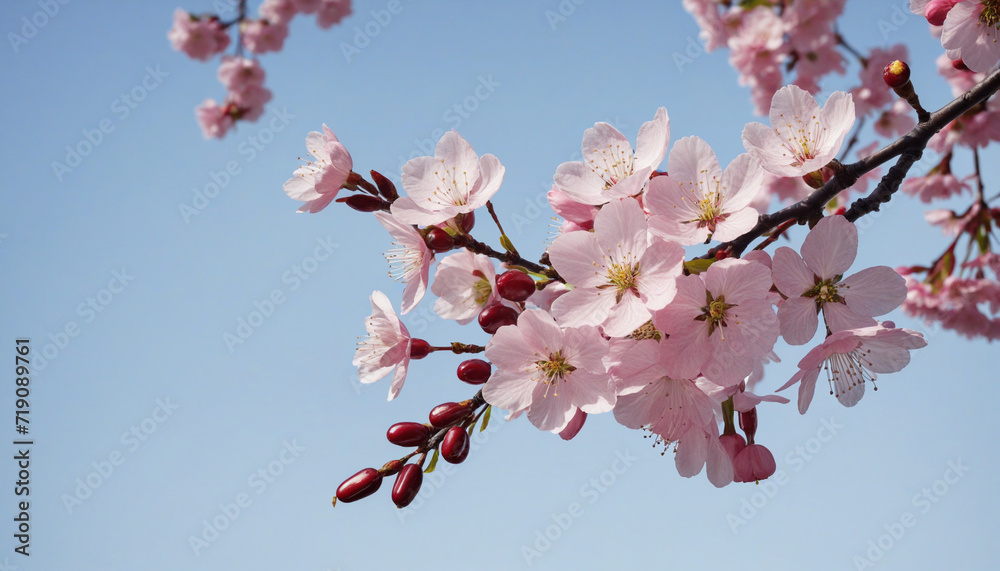 The vibrant cherry blossom branch adds beauty to springtime The vibrant cherry blossom branch adds beauty to springtime