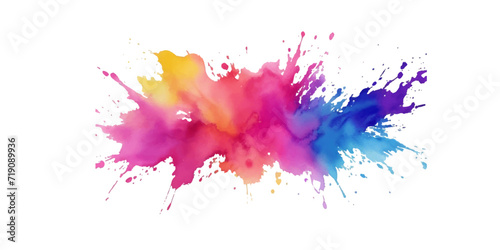 Bright colorful watercolor splash splatter stain brush strokes on white background. Modern vibrant aquarelle spot. Aquarelle explosion on white. Element. Vector watercolor illustration isolated design