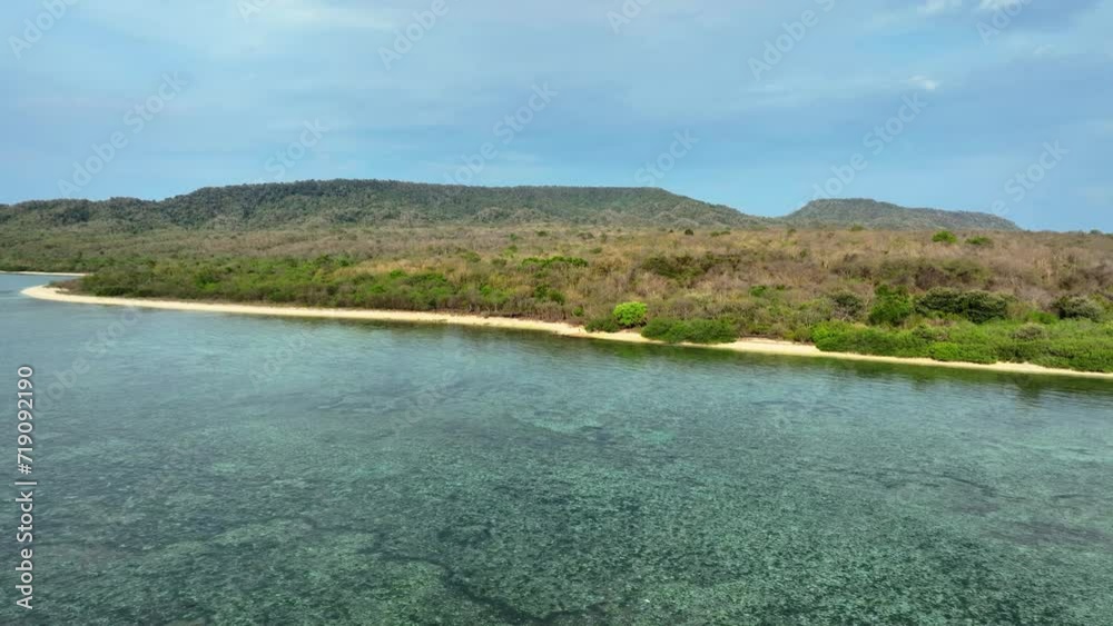 Aerial View of Isolated Tropical Beach Without People