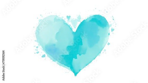 A Cyan Watercolor Heart Shape on a white background