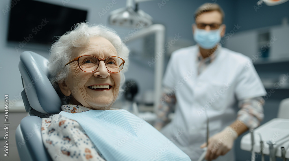 Senior Dental Care - Happy Elderly Woman with Dentist Senior Dental Care - Happy Elderly Woman with Dentist