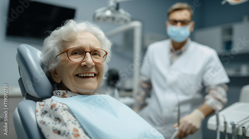 Senior Dental Care - Happy Elderly Woman with Dentist