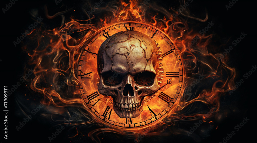 The clock consumed by flames. The clock consumed by flames.