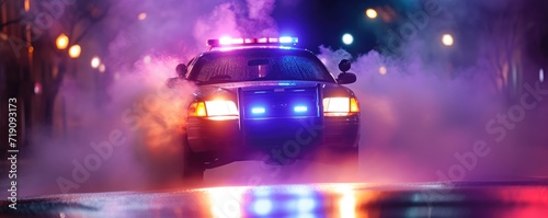 Strobe lights of police car at night photo
