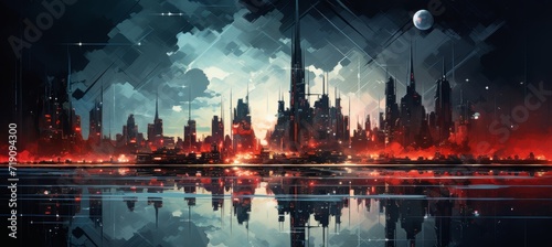 painting of futuristic city