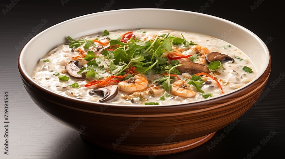 Traditional Thai porridge rice gruel and shrimp