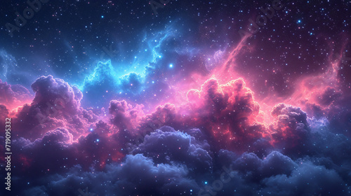 Beautiful fantasy starry night sky, blue and purple colorful, galaxy and aurora 4k wallpaper  photo