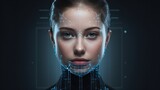 Face recognition technology scanning young businesswoman face biometric authentication, women scans Face ID for verified identities