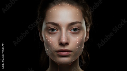 Face recognition technology scanning young businesswoman face biometric authentication, women scans Face ID for verified identities photo