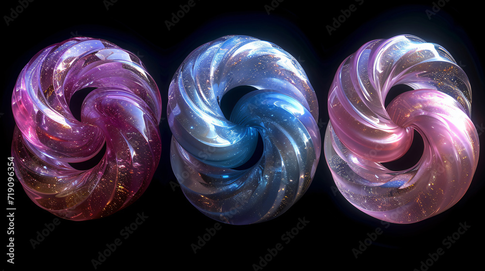 five spiral parts rendered in 3dsmax on black background, in the style ...