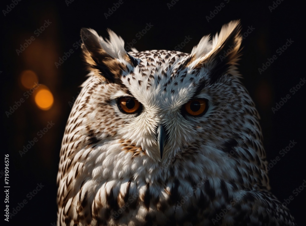Obraz premium White Owl in the Depths of Black