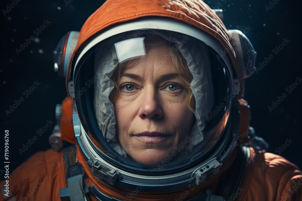 Generative AI picture of astronaut spaceman woman do space walk working space station in outer space futurism Generative AI picture of astronaut spaceman woman do space walk working space station in outer space futurism