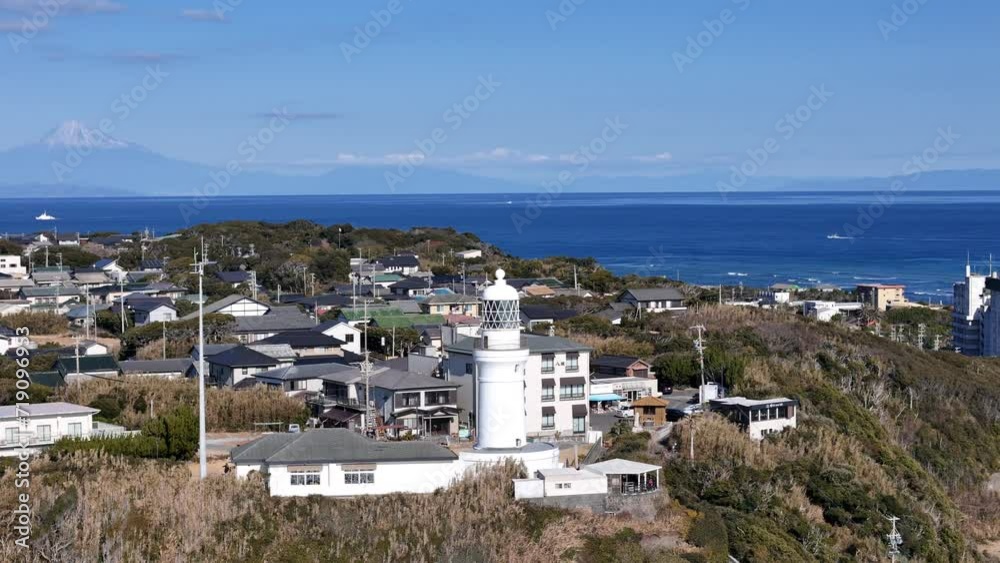 御前崎から見る富士山、日本のドローン映像、静岡県御前崎市