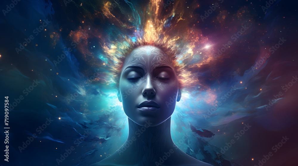 abstract space background with woman, woman and outer space abstract space background with woman, woman and outer space
