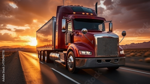 American-style truck on the freeway highway