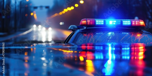 Strobe lights of police car at night