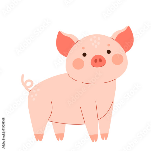 Little piggy character. Cute pink pig boy . Baby piglet flat graphics