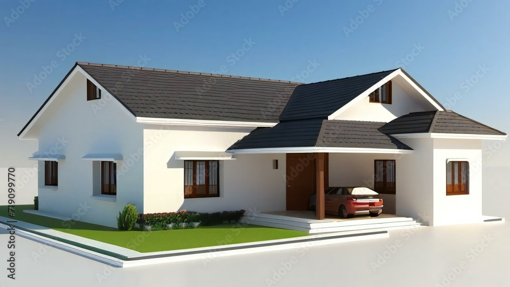 Architecture of 3d rendering modern house on white background. 3d illustration. concept for real estate or property Architecture of 3d rendering modern house on white background. 3d illustration. concept for real estate or property