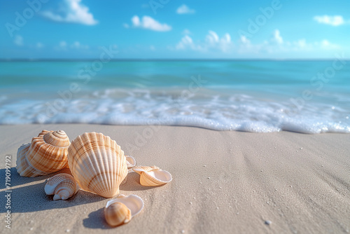 Background summer for products, seashells on the beach