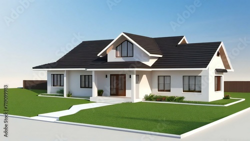 Architecture of 3d rendering modern house on white background. 3d illustration. concept for real estate or property © samsul