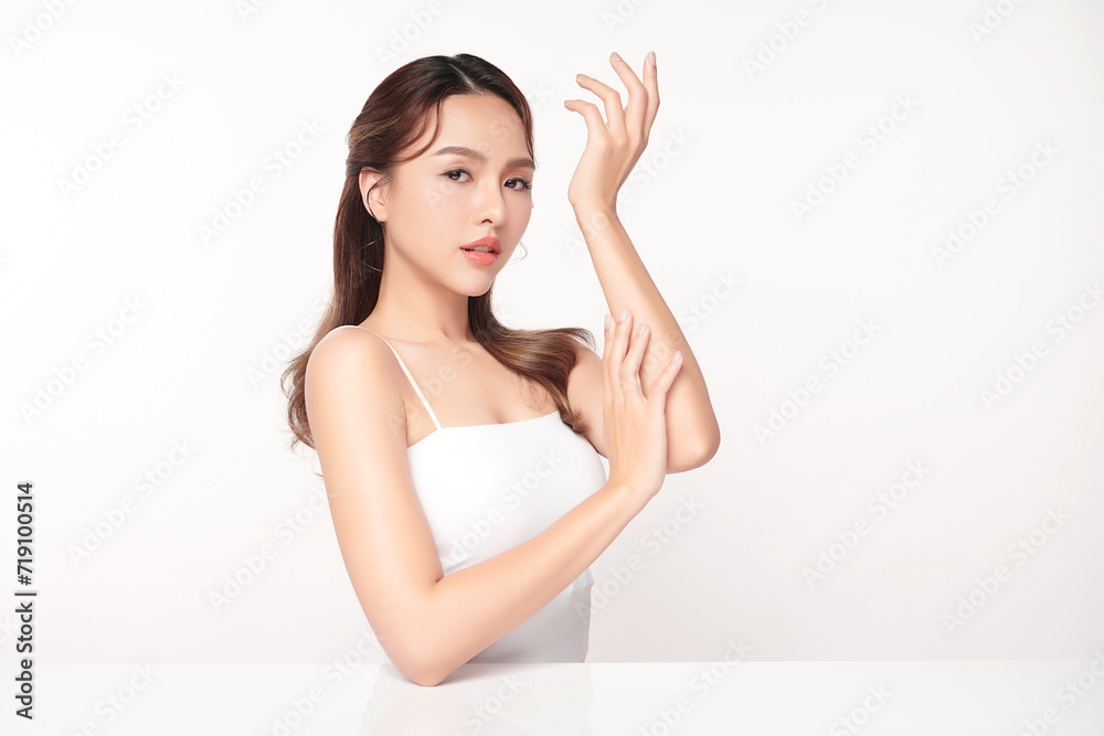 Beautiful young asian woman with clean fresh skin on white background, Face care, Facial treatment, Cosmetology, beauty and spa, Asian women portrait. Beautiful young asian woman with clean fresh skin on white background, Face care, Facial treatment, Cosmetology, beauty and spa, Asian women portrait.