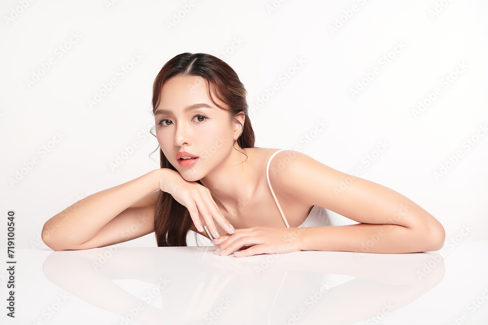 Beautiful young asian woman with clean fresh skin on white background, Face care, Facial treatment, Cosmetology, beauty and spa, Asian women portrait. Beautiful young asian woman with clean fresh skin on white background, Face care, Facial treatment, Cosmetology, beauty and spa, Asian women portrait.