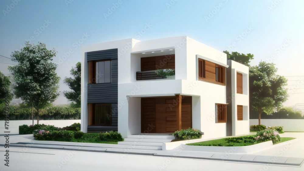 Architecture of 3d rendering modern house on white background. 3d illustration. concept for real estate or property