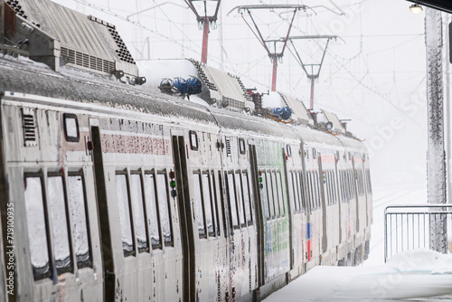 Claymont, DE USA 1-19-2024 - Set of SEPTA Silverliner Vs departing from Claymont statin during a snowstorm
