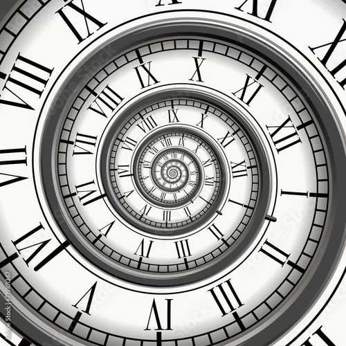 Spiral with clock watch dial square. Metaphor of infinity of time. Transience of time. Limited life time. Conceptual video animation. High quality 4k footage