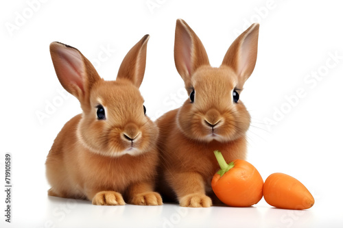 Rabbit Eating Carrot on a White Background - Ai Generated