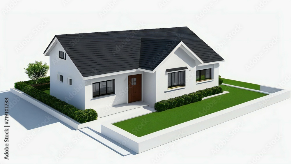 Architecture of 3d rendering modern house on white background. 3d illustration. concept for real estate or property