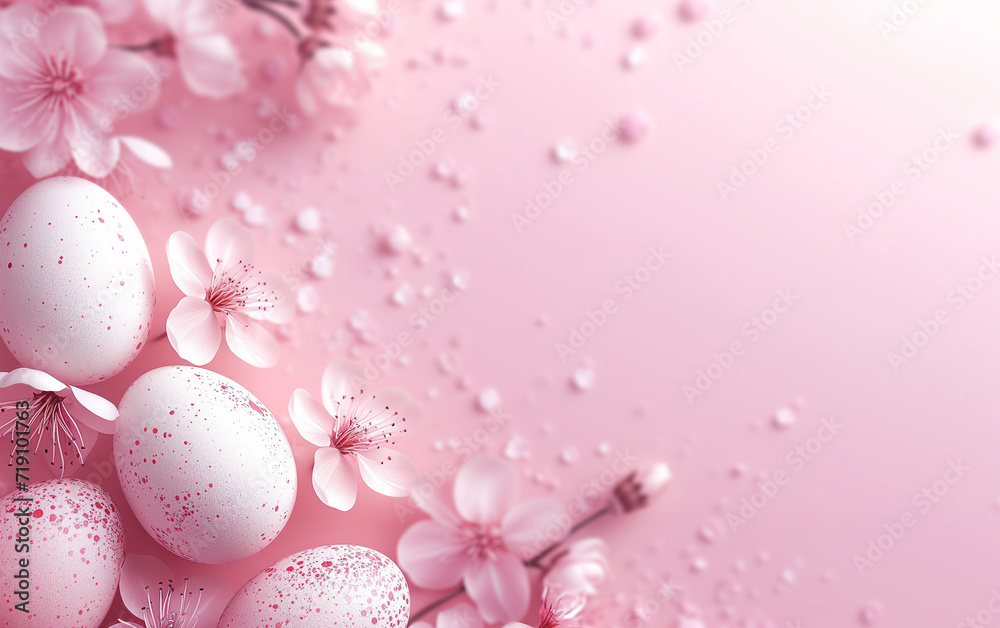Easter eggs and spring flowers composition with pastel pink background Easter eggs and spring flowers composition with pastel pink background