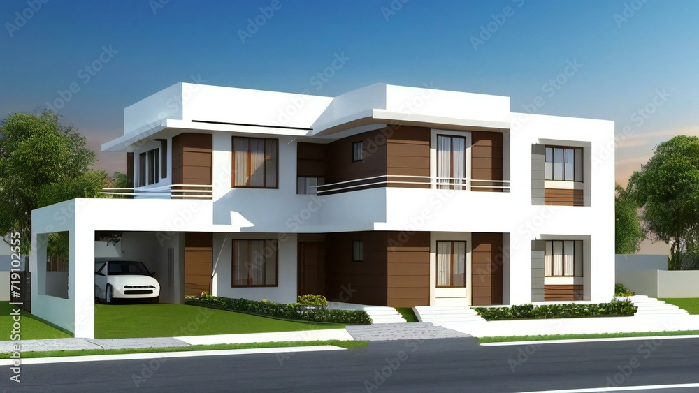 Architecture of 3d rendering modern house on white background. 3d illustration. concept for real estate or property