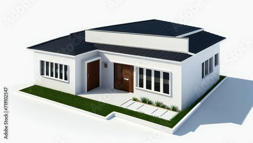 Architecture of 3d rendering modern house on white background. 3d illustration. concept for real estate or property