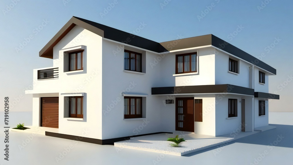 Architecture of 3d rendering modern house on white background. 3d illustration. concept for real estate or property