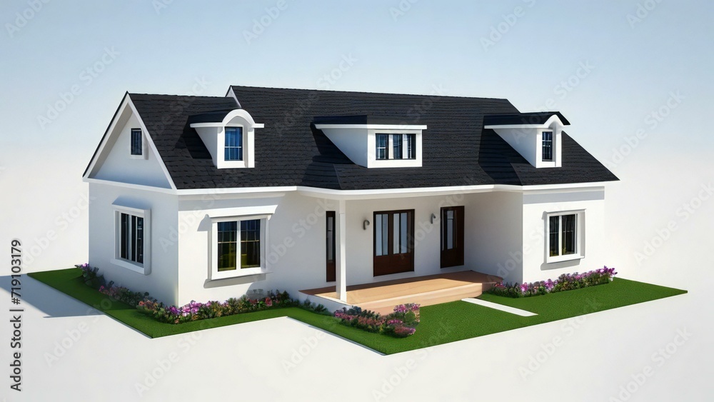 Architecture of 3d rendering modern house on white background. 3d illustration. concept for real estate or property