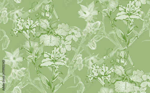 Abstract floral seamless pattern.  In style Toile de Jou.  Suitable for fabric  wrapping 