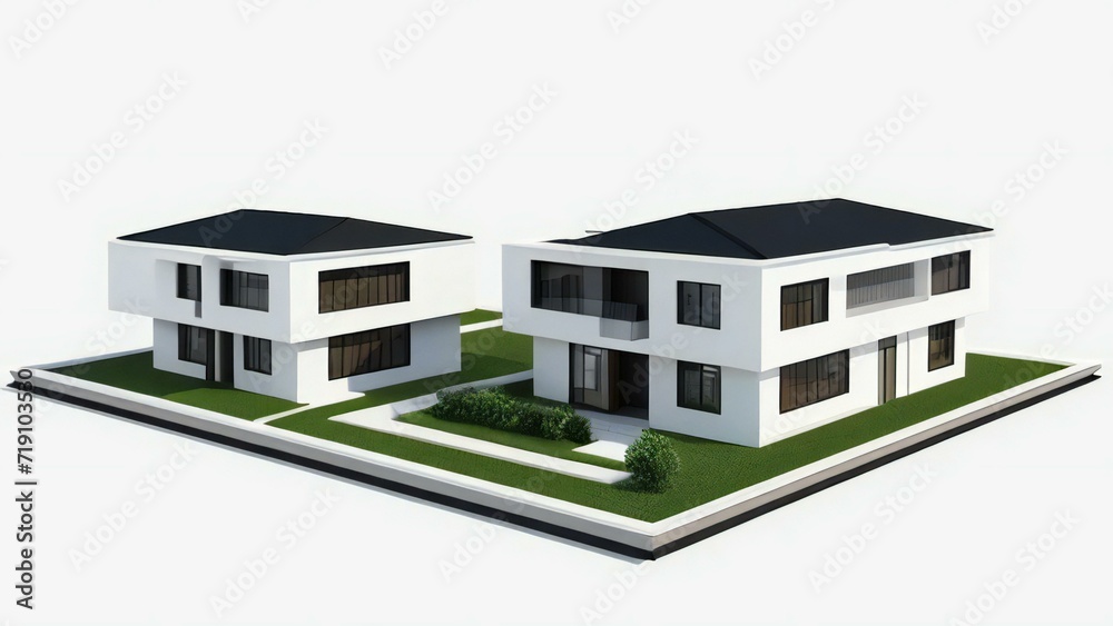 Architecture of 3d rendering modern house on white background. 3d illustration. concept for real estate or property Architecture of 3d rendering modern house on white background. 3d illustration. concept for real estate or property