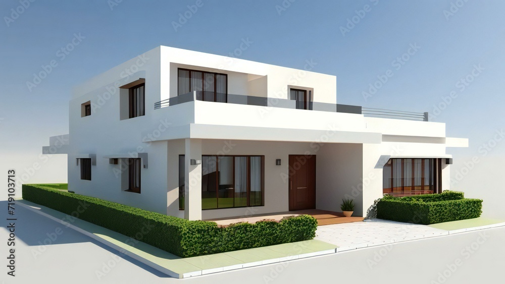 Architecture of 3d rendering modern house on white background. 3d illustration. concept for real estate or property