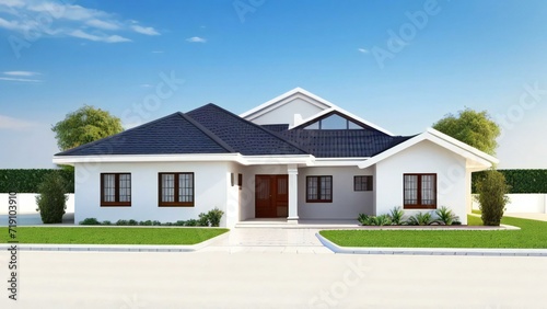 Architecture of 3d rendering modern house on white background. 3d illustration. concept for real estate or property © samsul